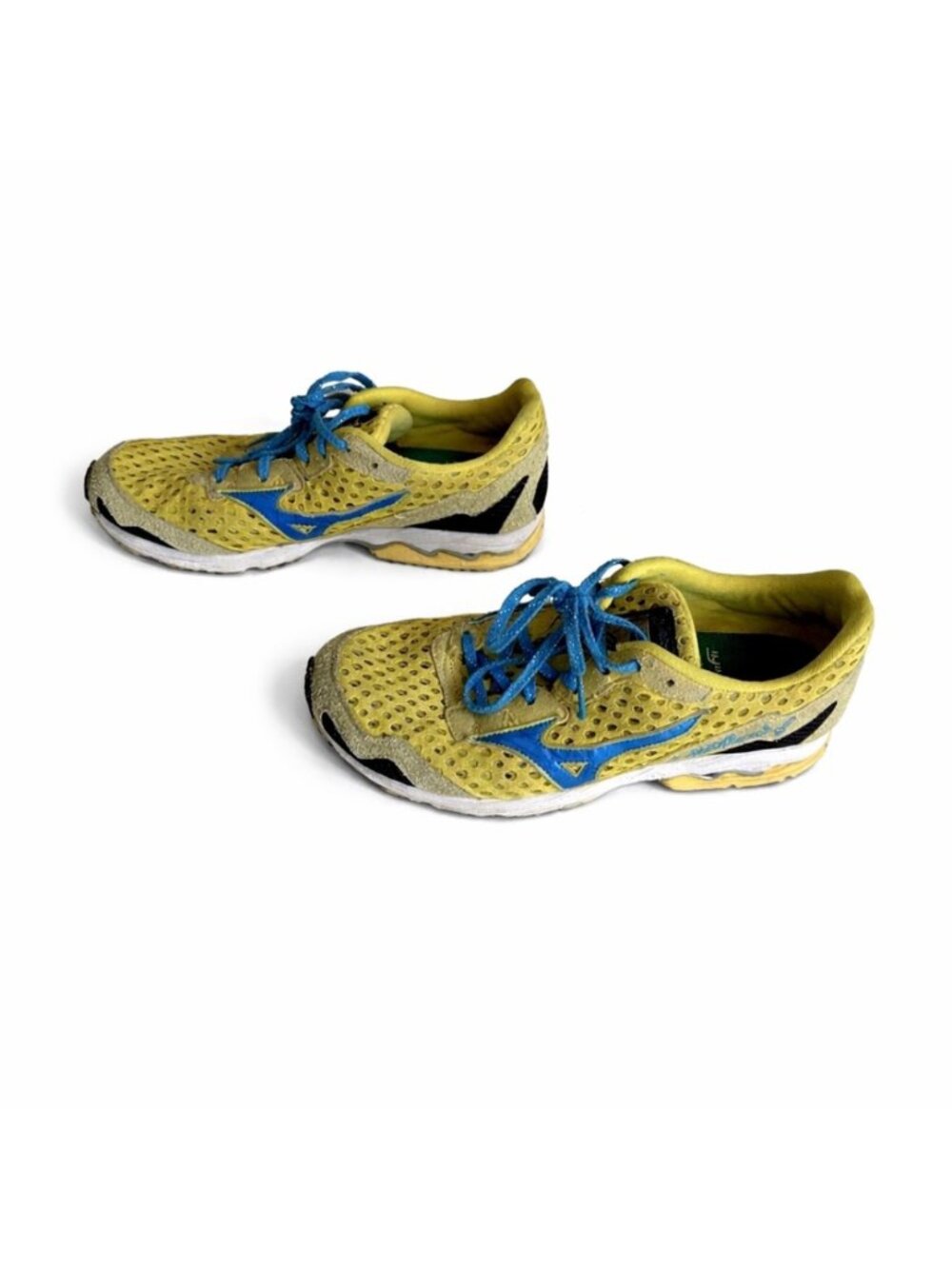 Mizuno Wave Ronin 5 Yellow Blue Running Shoes Sz 8 Y2K Retro Techwear Flat